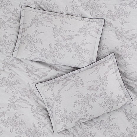 Lenjerie pat satin jacquard 300TC La Romano Merida Gri set 6 piese floral gri bleumarin