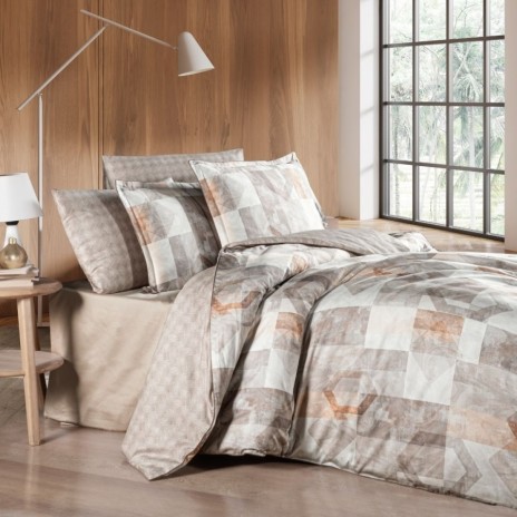 Lenjerie de pat La Romano Arter Rock bumbac satinat 300 TC model geometric bej maro si crem