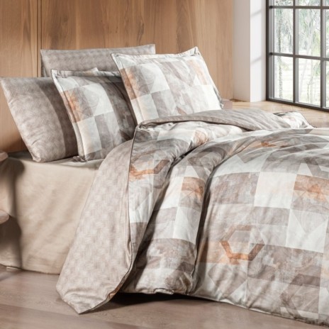 Lenjerie de pat La Romano Arter Rock bumbac satinat 300 TC model geometric bej maro si crem