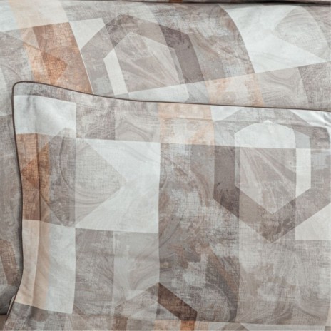 Lenjerie de pat La Romano Arter Rock bumbac satinat 300 TC model geometric bej maro si crem