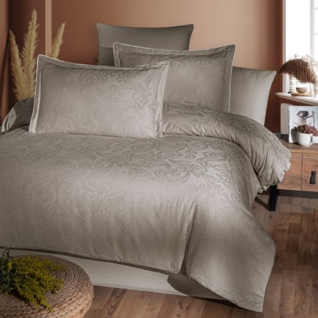 Lenjerie de pat La Romano Vandela Rock bumbac satinat 300 TC model ornamental arabescuri bej grej