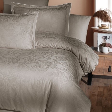 Lenjerie de pat La Romano Vandela Rock bumbac satinat 300 TC model ornamental arabescuri bej grej