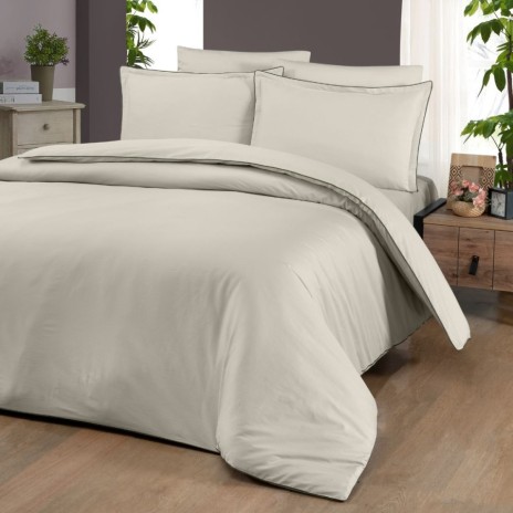 Lenjerie de pat premium satin La Romano First Choice Bej cu bordura fina eleganta