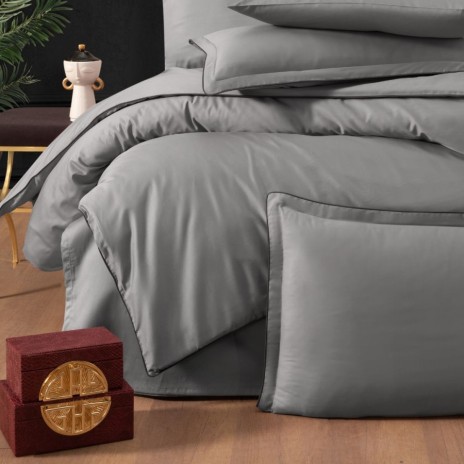 Lenjerie de pat premium satin La Romano First Choice Lucca Gri cu bordura neagra eleganta