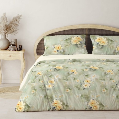 lenjerie pat dublu 3D bumbac 100% ranforce Dream floral verde salvie imprimeu digital