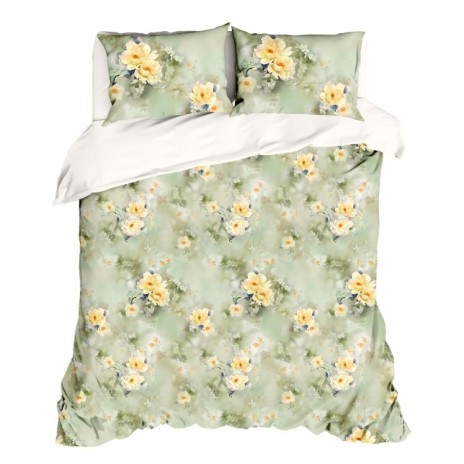 lenjerie pat dublu 3D bumbac 100% ranforce Dream floral verde salvie imprimeu digital