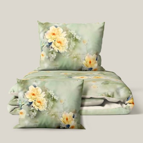 lenjerie pat dublu 3D bumbac 100% ranforce Dream floral verde salvie imprimeu digital