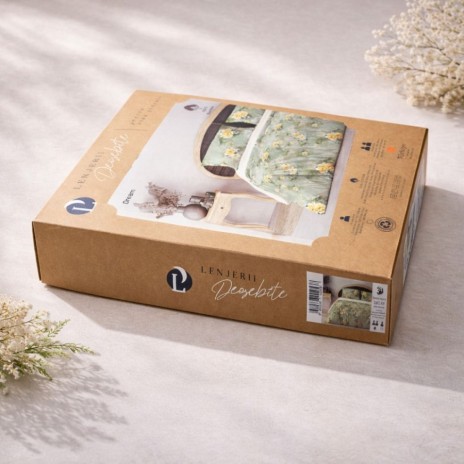 lenjerie pat dublu 3D bumbac 100% ranforce Dream floral verde salvie imprimeu digital