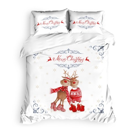 Lenjerie de pat dublu 3D Crăciun cu reni și elemente decorative, bumbac 100% ranforce