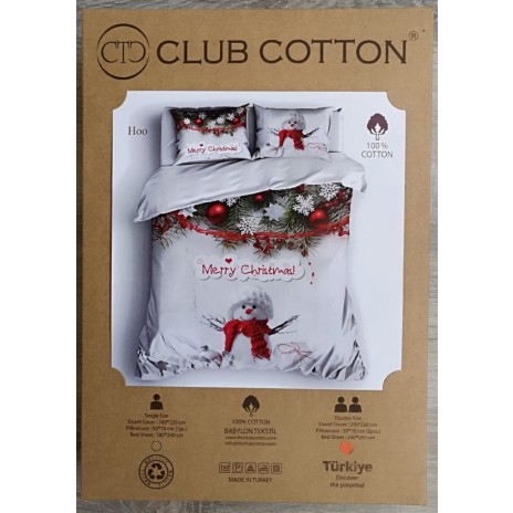 Lenjerie pat dublu 3D Craciun bumbac 100% ranforce, Cotton Club, Hoo