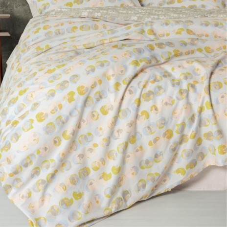 Lenjerie pat dublu Jocus Bej bumbac ranforce cu buline, design modern si natural pentru dormitor., cearceaf plat 240x260cm