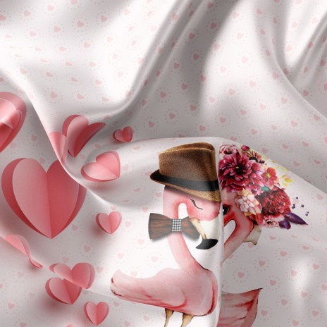 Lenjerie de pat dublu bumbac 100% ranforce Club Cotton Amoro, flamingo îndrăgostiți, alb și roz