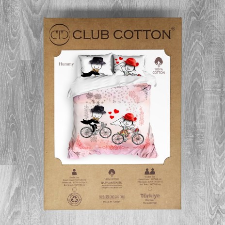 Lenjerie de pat dublu bumbac 100% ranforce Club Cotton Humy, cuplu pe bicicletă