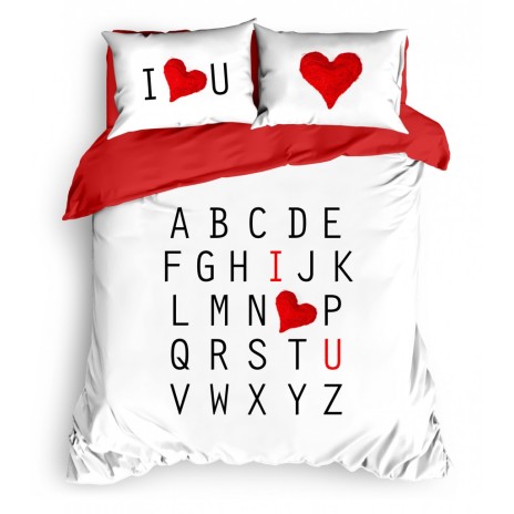 Lenjerie de pat dublu bumbac 100% ranforce Club Cotton Love Name alb-roșu-negru cu litere și inimioare