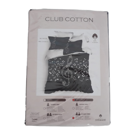 Lenjerie de pat dublu bumbac 100% ranforce Club Cotton Musicol, note muzicale, alb și negru