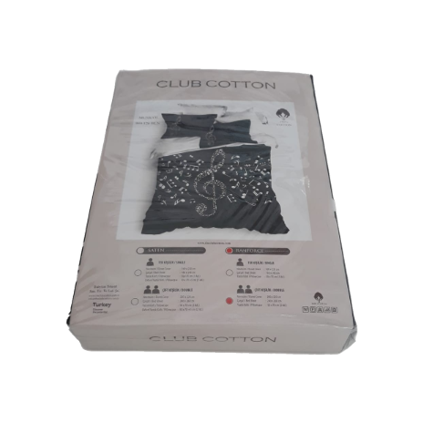 Lenjerie de pat dublu bumbac 100% ranforce Club Cotton Musicol, note muzicale, alb și negru