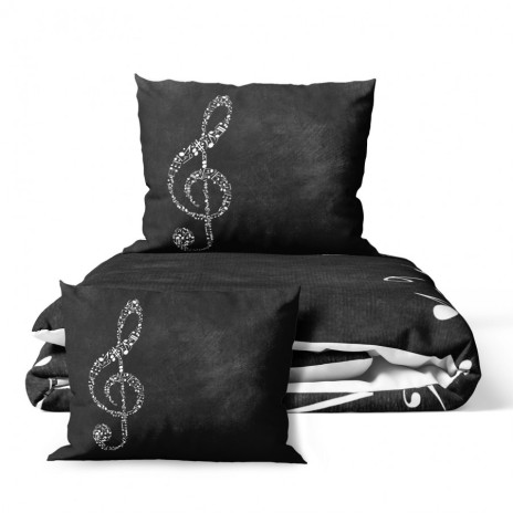 Lenjerie de pat dublu bumbac 100% ranforce Club Cotton Musicol, note muzicale, alb și negru