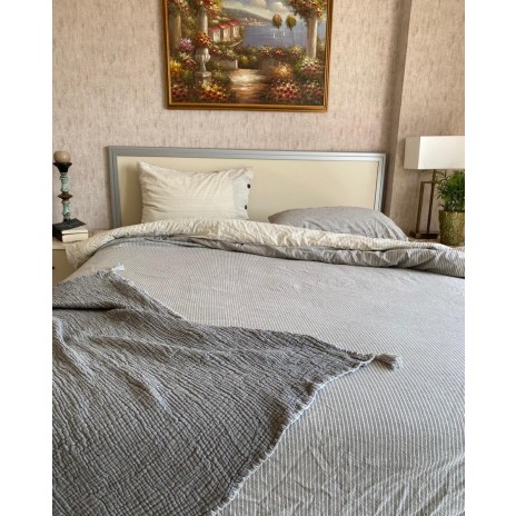 Lenjerie de pat dublu din bumbac 100% ranforce model Club Cotton Pure Antracit cu design simplu în nuanțe de antracit și alb