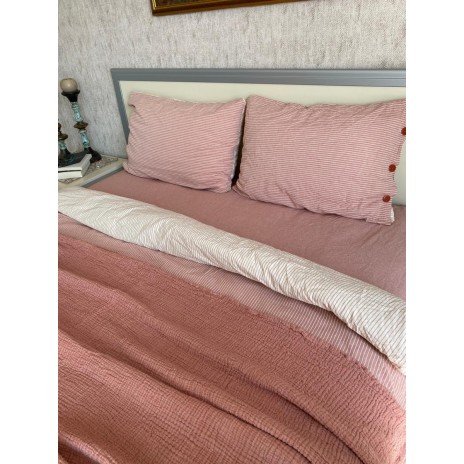 Lenjerie de pat dublu din bumbac 100% ranforce model Club Cotton Pure Terra cu design simplu în nuanțe de roz și alb