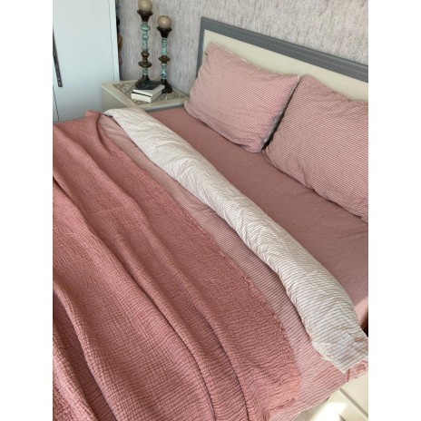 Lenjerie de pat dublu din bumbac 100% ranforce model Club Cotton Pure Terra cu design simplu în nuanțe de roz și alb