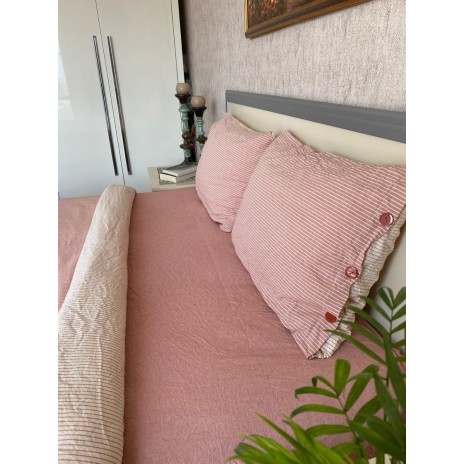 Lenjerie de pat dublu din bumbac 100% ranforce model Club Cotton Pure Terra cu design simplu în nuanțe de roz și alb