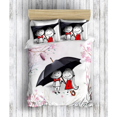 Lenjerie de pat dublu bumbac 100% ranforce Club Cotton Selly, cuplu sub umbrelă