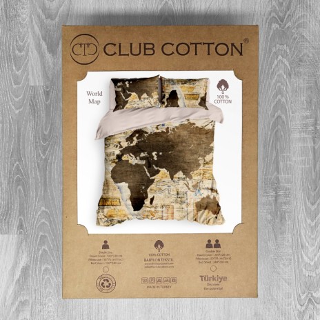 Lenjerie pat dublu bumbac 100% ranforce, Club Cotton, World Map