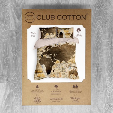 Lenjerie pat dublu bumbac 100% ranforce, Club Cotton, World Map