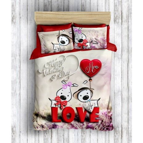 Lenjerie de pat dublu bumbac 100% ranforce Club Cotton Yumy TK, căței îndrăgostiți