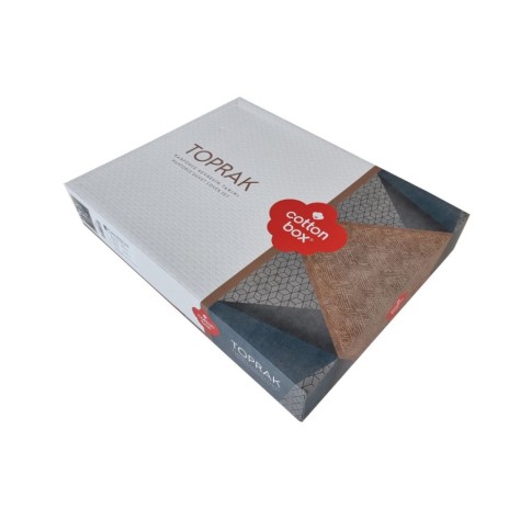 Lenjerie pat dublu bumbac 100% ranforce, Cotton Box, model Asel Antracit, cu imprimeuri geometrice în nuanțe de antracit, gri și maro