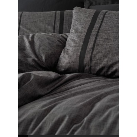 Lenjerie de pat dublu bumbac 100% ranforce Cottonbox Bitter, design modern minimalist în antracit cu detalii negre.