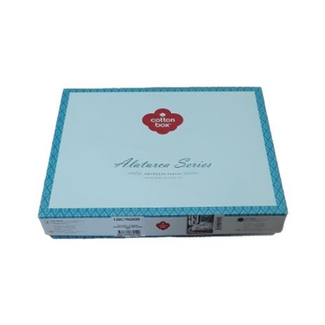 Lenjerie de pat dublu bumbac 100% Ranforce Cotton Box Dotted Turquoise cu design geometric în nuanțe de bej, turcoaz și galben pastel, modernă și luminoasă.