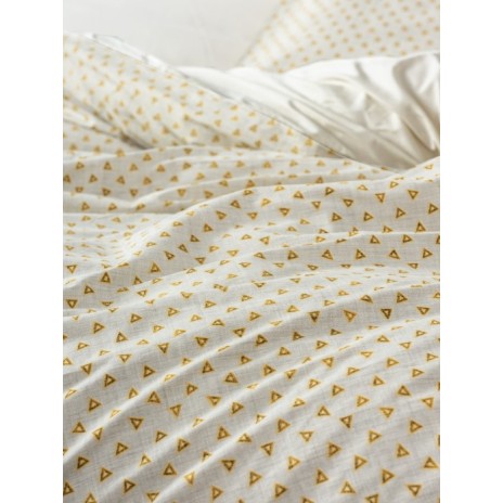 Lenjerie de pat din bumbac 100% ranforce, model Jot Beige, motive discrete geometrice în nuanțe de bej și alb