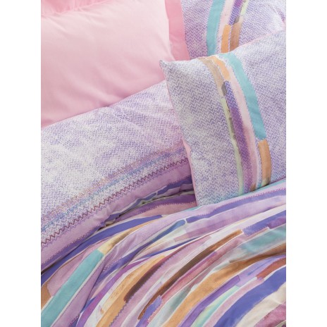 Lenjerie de pat Larry-Pink cu nuanțe de roz, violet și albastru, imprimeuri abstracte