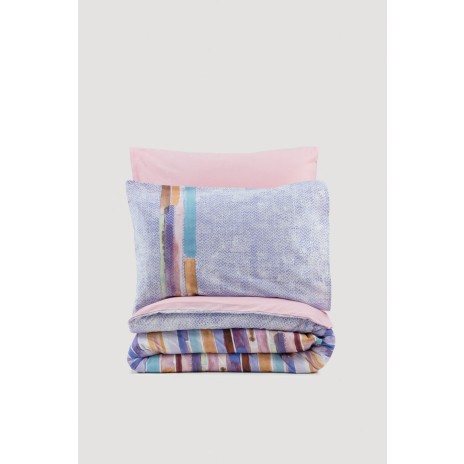 Lenjerie de pat Larry-Pink cu nuanțe de roz, violet și albastru, imprimeuri abstracte