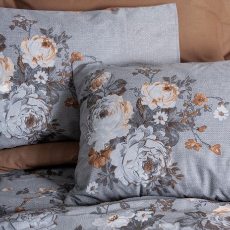 Lenjerii de pat Cottonbox din bumbac 100% ranforce, design floral în gri și maro, cu motive elegante