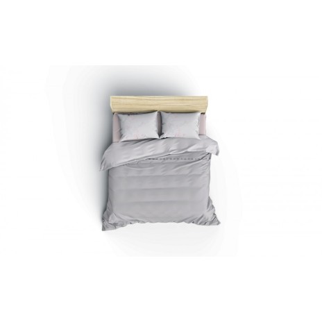 Lenjerie de pat dublu din bumbac 100% ranforce, model Cotton Box Linda Grey, cu imprimeuri florale pastelate și ciucuri eleganți în nuanțe de gri și alb.