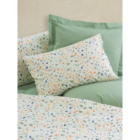 Lenjerie de pat Lola-Green cu nuanțe de verde și alb, floricele colorate