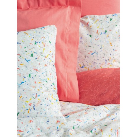 Lenjerie de pat Cottonbox din bumbac 100% ranforce, design modern în coral și alb, cu motive abstracte și accente colorate