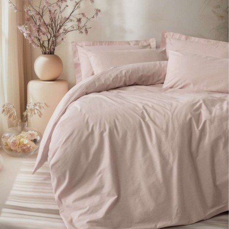 Lenjerie pat dublu Cotton Box Plain Roz Pudra bumbac 100% ranforce design uni delicat