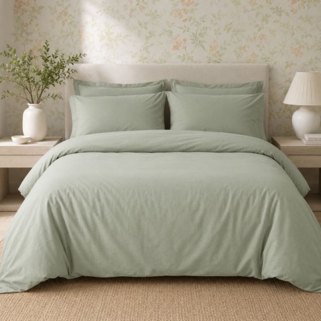 Lenjerie pat dublu Cotton Box Plain Verde bumbac 100% ranforce design uni verde pal