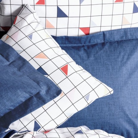 Lenjerie de pat Cottonbox din bumbac 100% ranforce, design modern în albastru și alb, cu forme geometrice colorate și linii subtile