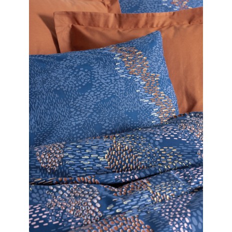 Lenjerie de pat Cottonbox Tedric din bumbac 100% ranforce, design modern în albastru și portocaliu, cu motive abstracte și puncte colorate