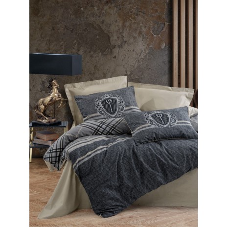 Lenjerie de pat Thor-Beige cu nuanțe de bej și gri, motive decorative elegante