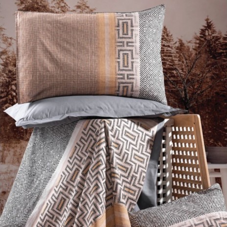 Lenjerie de pat Cotton Box din bumbac ranforce cu design geometric în nuanțe de maro, gri și bej