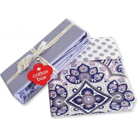 Lenjerie de pat dublu din bumbac 100% ranforce cu design paisley în nuanțe de lila și alb