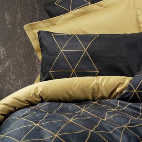 Lenjerie pat dublu Cotton Box Veta Gold bumbac ranforce model geometric negru auriu