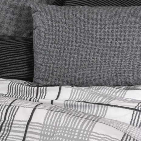 Lenjerie de pat Cottonbox Will Anthracite din bumbac 100% ranforce, design modern în antracit și alb, cu motive geometrice în carouri și linii subtile