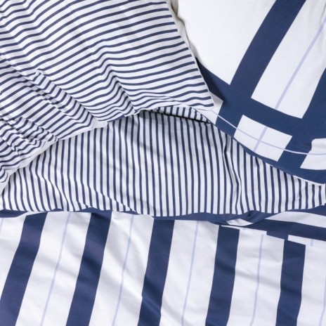 Lenjerie cu dungi pat dublu bumbac ranforce, bleumarin și alb, Cotton Box