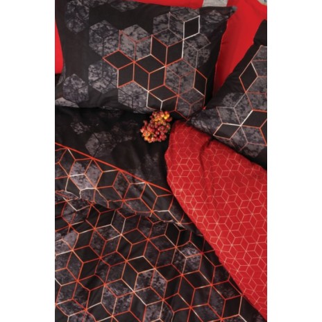 Lenjerie de pat Cottonbox, din bumbac 100% ranforce, cu model geometric roșu-negru